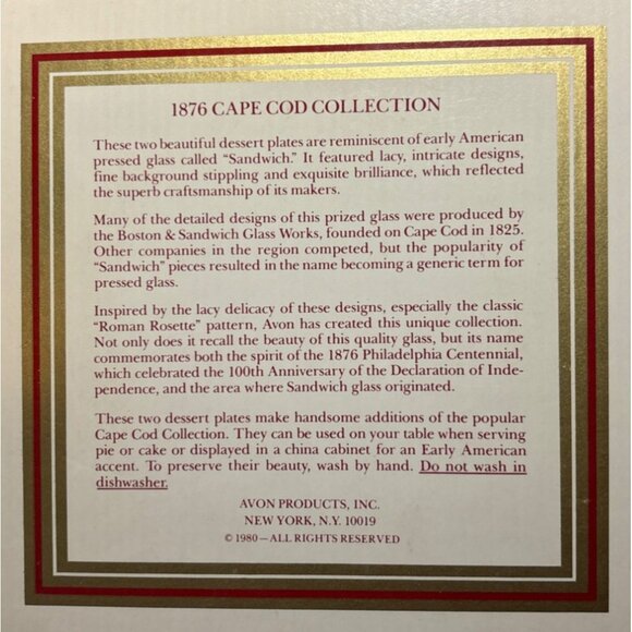 Avon 1876 Cape Cod Collection Ruby Red Dessert Plates Set Of 2 With Original Box - Picture 5 of 8